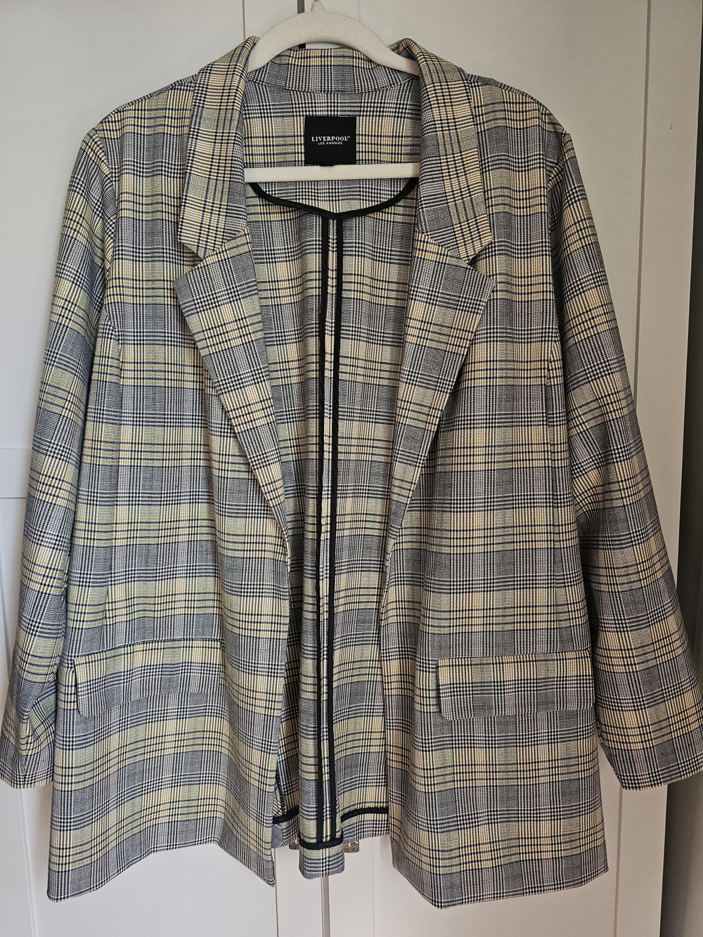 Liverpool Los Angeles Yellow Plaid Open Front Boyfriend Blazer Plus Size 1X